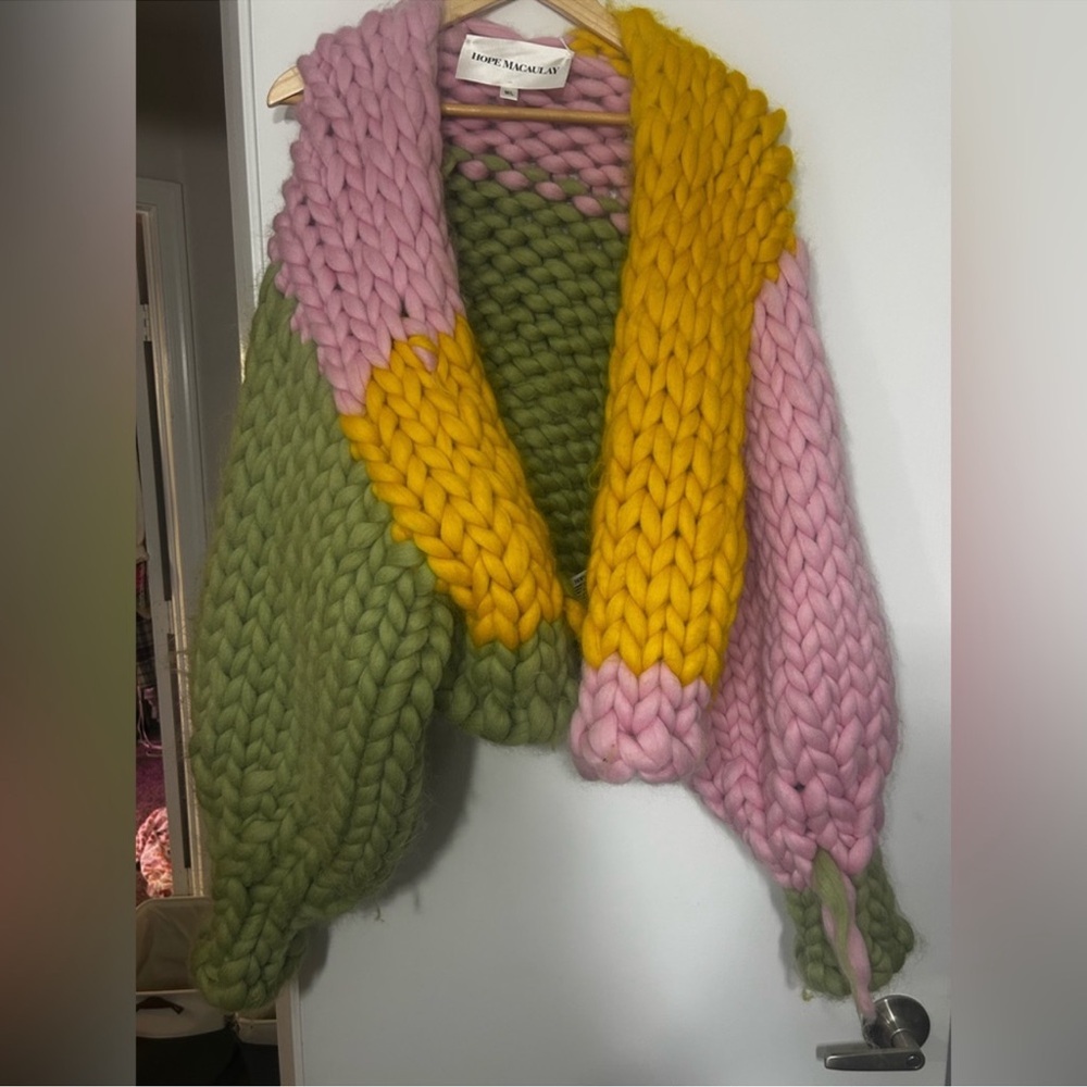Hope Macaulay Chunky Colorblock Cardigan in Pink, Olive & Mustard